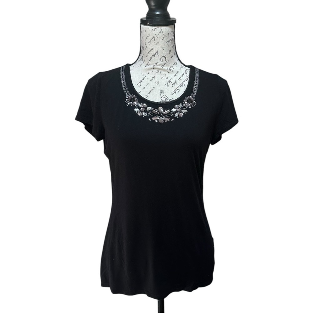 WHBM Black Embellished T-shirt Size Medium